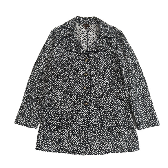 Tesori Coat L Mid-Length Cotton Navy White Dots Collar Buttons Unlined Hong Kong - Picture 1 of 11